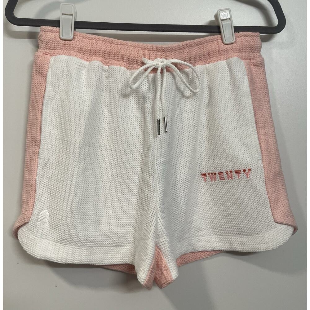 Twenty Montreal NWT Flamingo White Colorblock Shorts, Mesh Knit Jogger Sz S